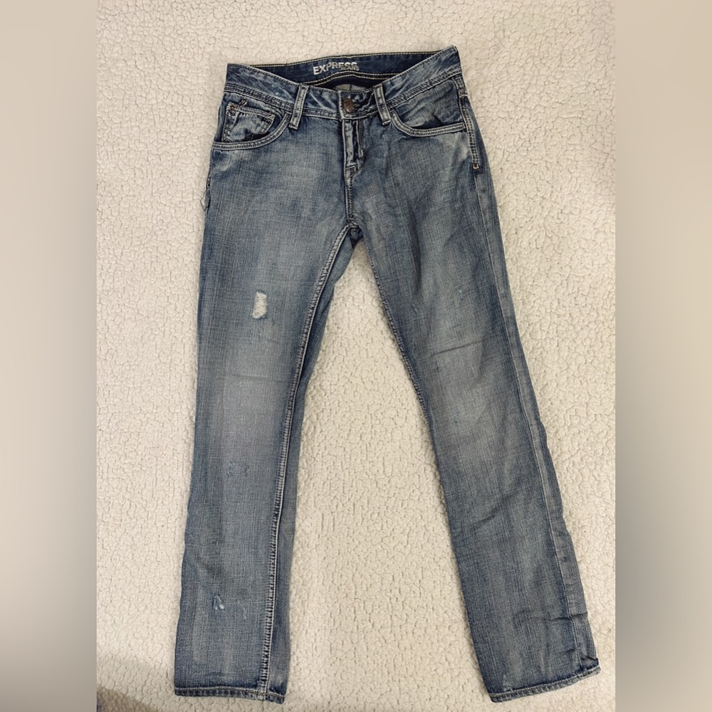 Express straight legged light washed jeans